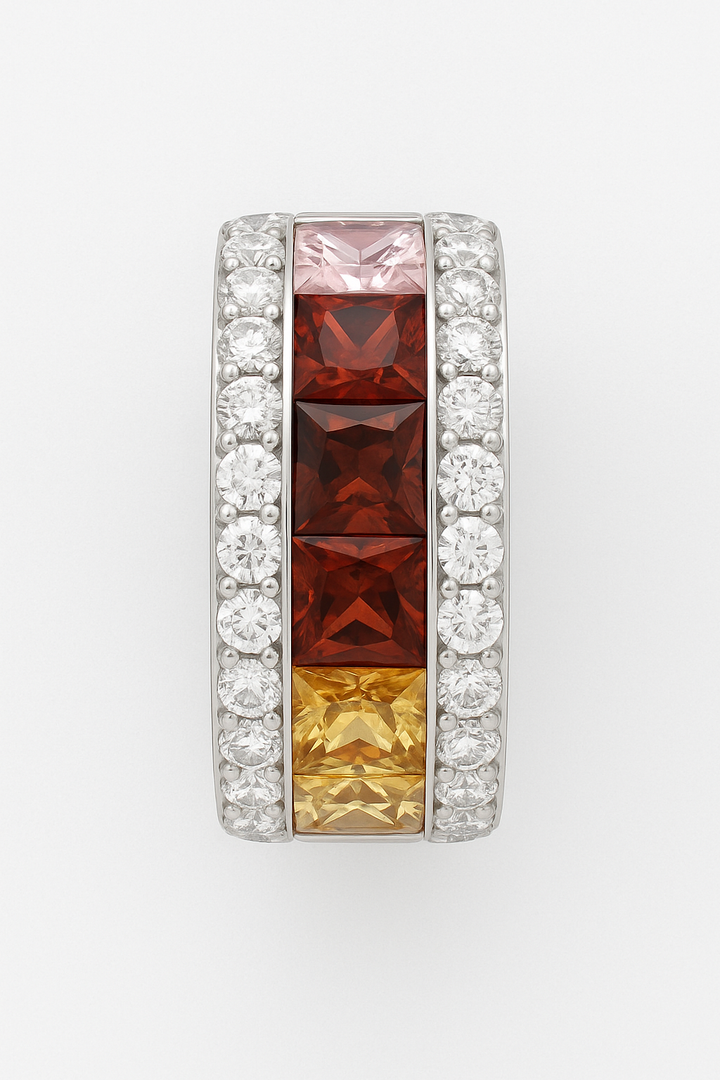 FEHU Kaleidoscope Ring – Luxury Multicolor Gemstone & Diamond Eternity Band