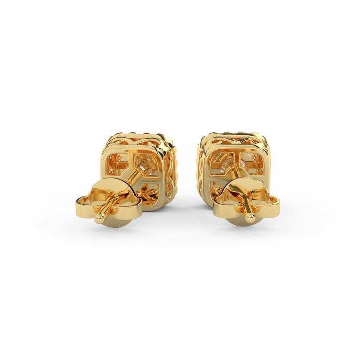 1.08 Cttw Round Cut Certified Natural Diamond Square Halo Stud Earrings | 14kt Gold - Fehu Jewels