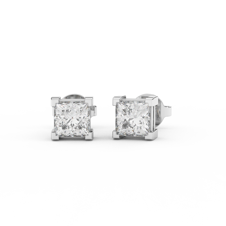 1.00 Cttw Princess Cut Certified Natural Diamond Stud Earrings | 14kt Gold - Fehu Jewels