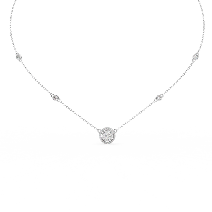 0.57 Cttw Round Cut Halo Diamond Necklace, Dainty Pave Halo Pendant, perfect for weddings, bridesmaid gifts, anniversaries, and Mother's Day. Ideal gifts for her. - Fehu Jewels
