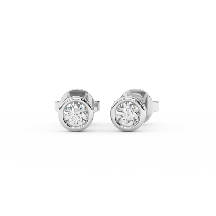 1/5 Cttw Round Cut Certified Natural Diamond Bezel-Set Stud Earrings | 14kt Gold - Fehu Jewels