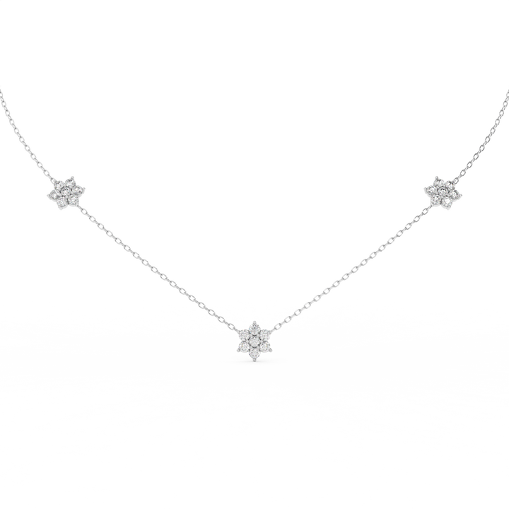 0.95 Cttw Round Ct Diamond Flower Necklace Pendant For Women | Crafted In 14K Rose ,White and Yellow Gold | Dainty Flower Diamond Cluster Pendant Necklace | Perfect Gift For Her - Fehu Jewels