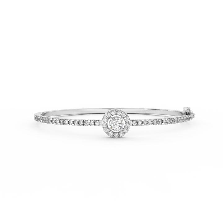 1 2/7 Cttw Certified Diamond Pave-Set Halo Bangle Bracelet In 14KT Gold - Fehu Jewels