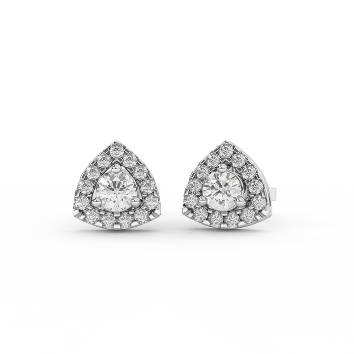4/7 Cttw Round Cut Certified Natural Diamond Triangle Halo Stud Earrings | 14kt Gold - Fehu Jewels