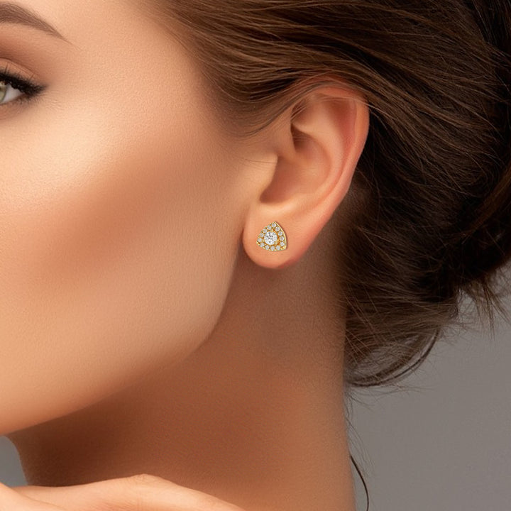 4/7 Cttw Round Cut Certified Natural Diamond Triangle Halo Stud Earrings | 14kt Gold - Fehu Jewels
