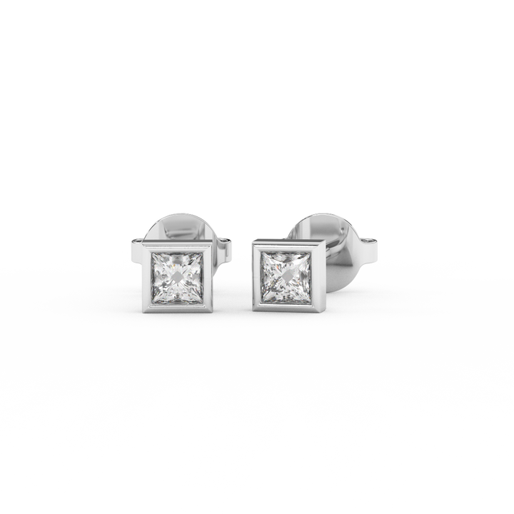 1/6 Cttw Princess Cut Natural Diamond Stud Earrings | 14kt Gold - Fehu Jewels