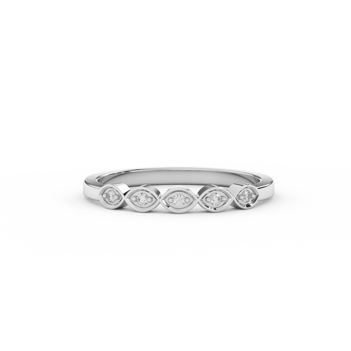 Certified Natural Diamond Ring 0.05 Cttw Round Brilliant Cut | Marquise Matching Design In 14kt Gold - Fehu Jewels