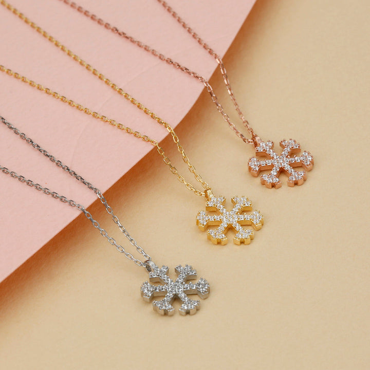 0.25 Carat Natural Diamond Snowflake Pendant Necklace for Christmas Gift | 14KT Gold