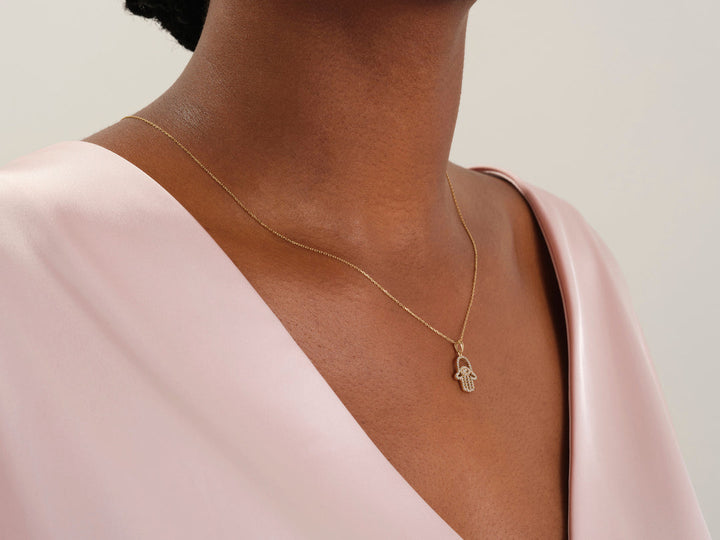 0.5 Carat Natural Diamond Hamsa Hand Necklace for Women | 14KT Gold