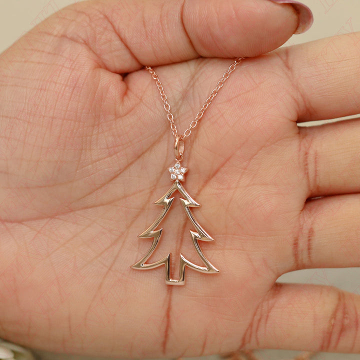 0.05 Carat Natural Diamond Christmas Tree Pendant for Christmas Gift | 14T Gold