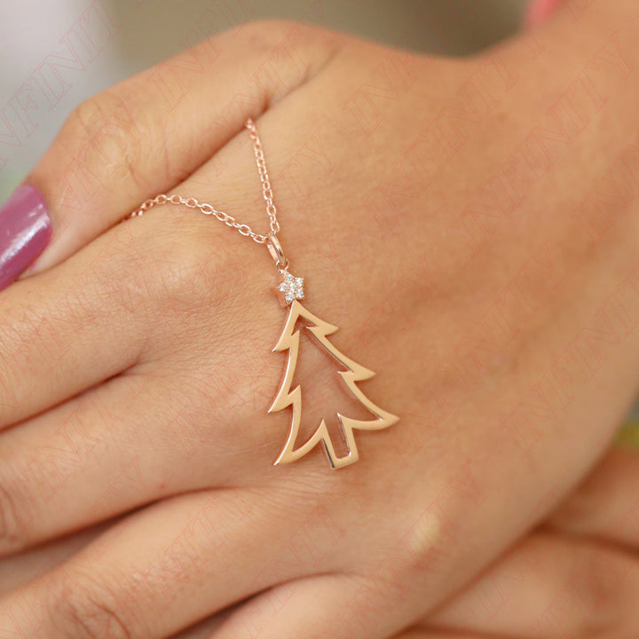 0.05 Carat Natural Diamond Christmas Tree Pendant for Christmas Gift | 14T Gold