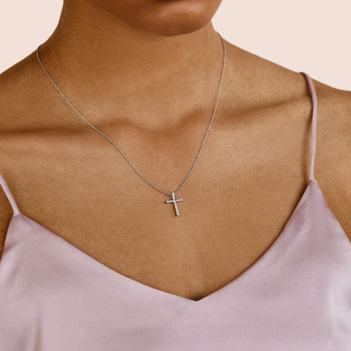 0.17 Carat Natural Diamond Cross Pendant Necklace | 14KT Gold