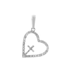 White Gold Cross Inside Open Heart Diamond Necklace