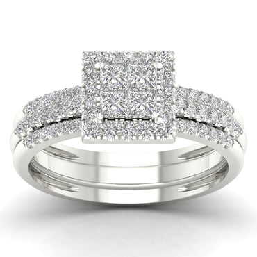 Fehu Jewel Bridal Halo Ring Set With 3/4Ct Natural Diamonds.