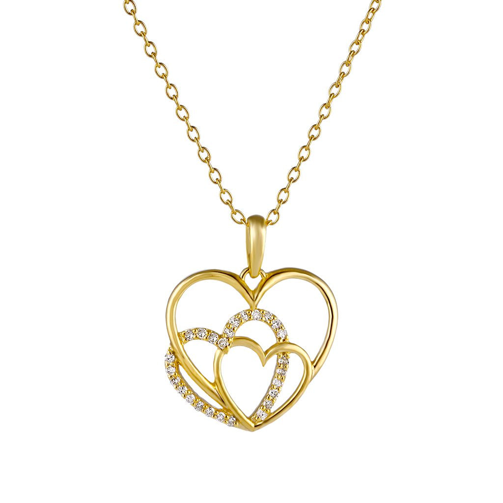 14K Yellow Gold-Filled Diamond Heart Locket Pendant Necklace