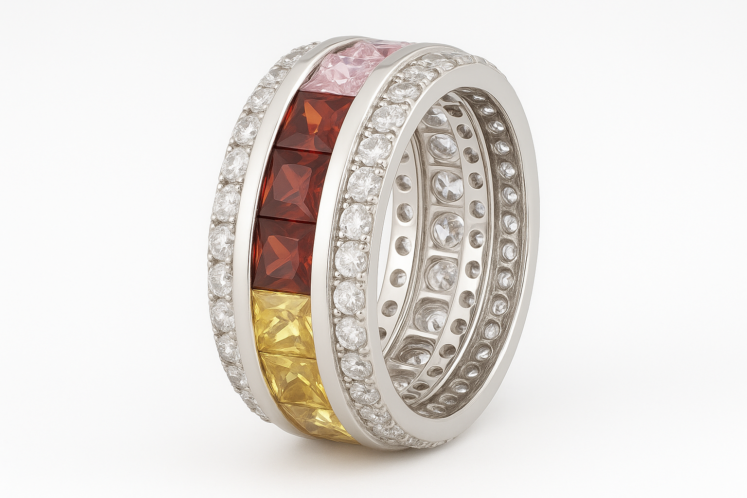 FEHU Kaleidoscope Ring – Luxury Multicolor Gemstone & Diamond Eternity Band