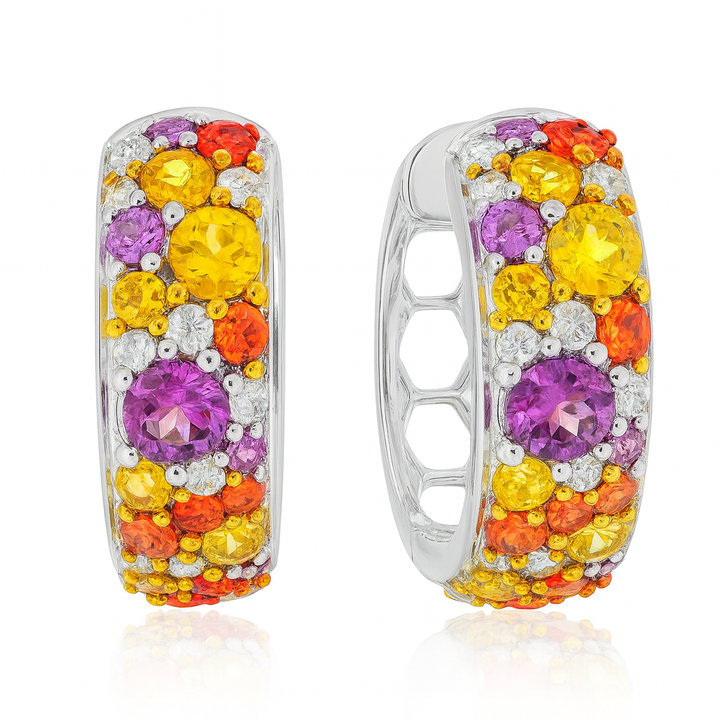 Kaleidoscope Sunset-Inspired Gemstone Hoop Earrings 