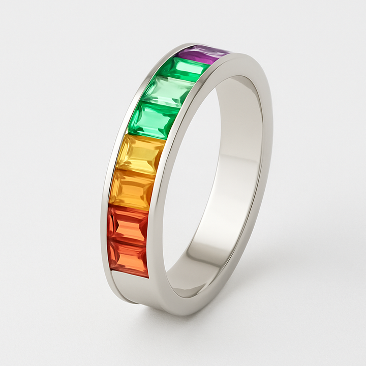 Luxury Rainbow Baguette Eternity Ring