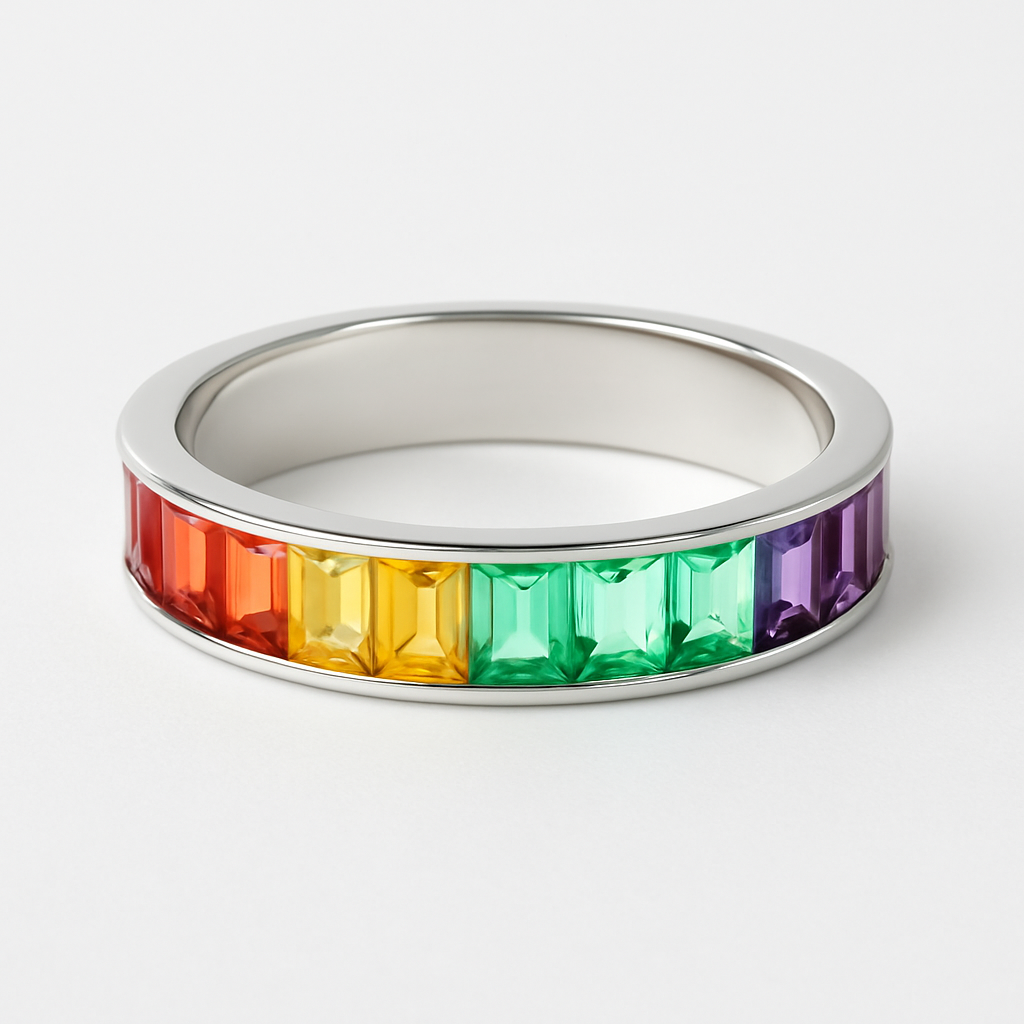Luxury Rainbow Baguette Eternity Ring