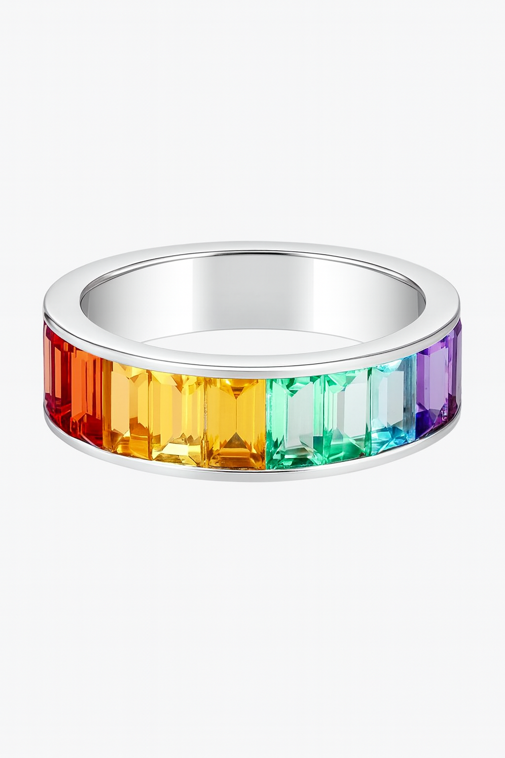 Luxury Rainbow Baguette Eternity Ring