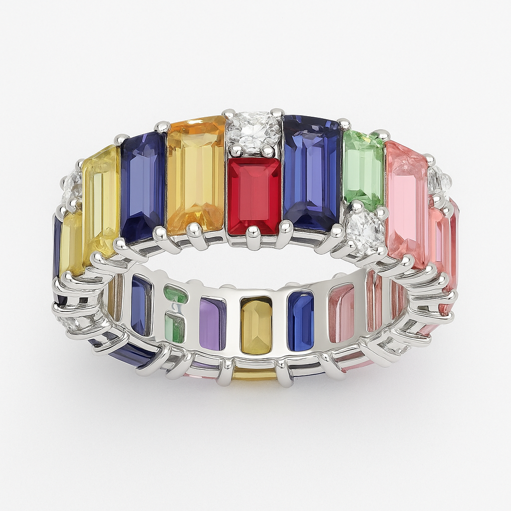 Luxury Rainbow Gemstone Eternity Band 