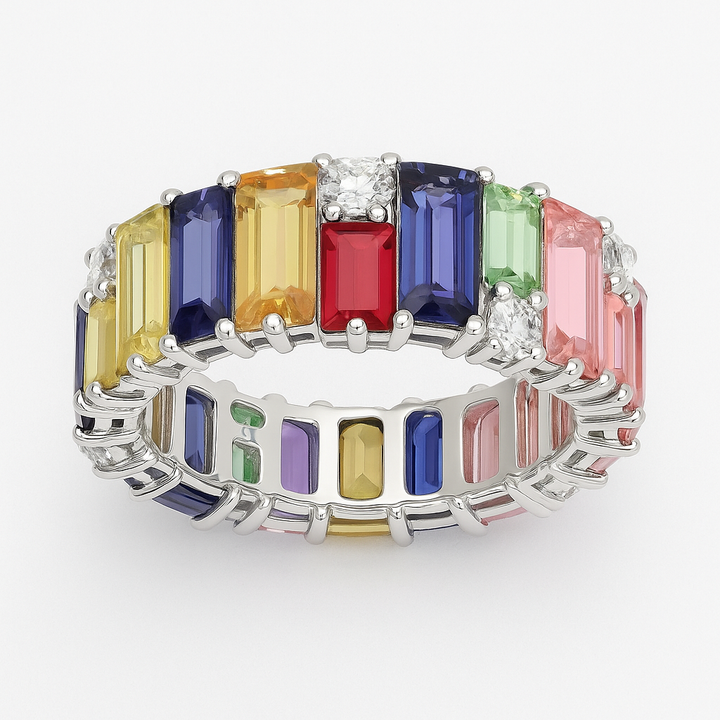 Luxury Rainbow Gemstone Eternity Band 