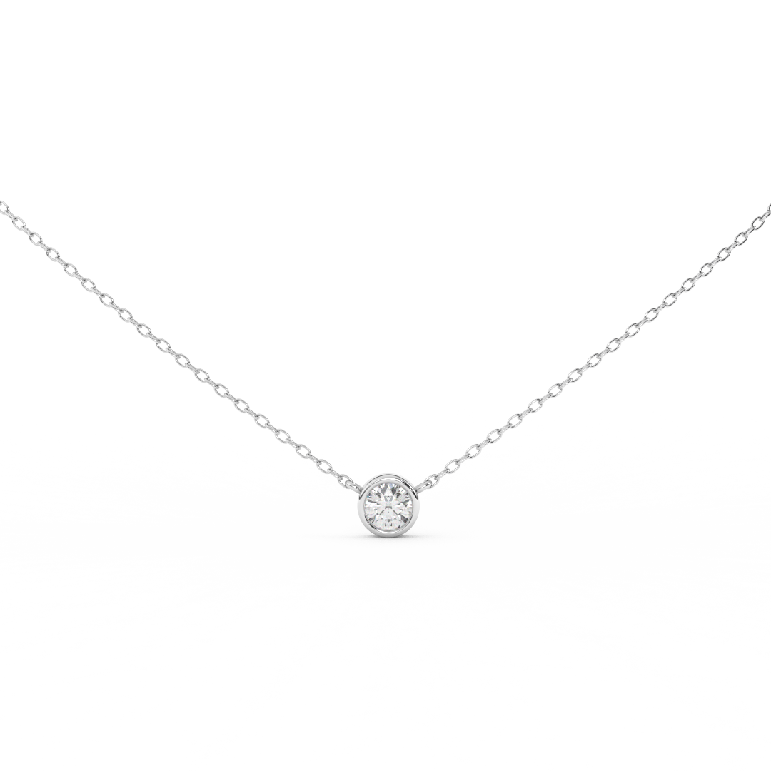 0.37 Cttw Round Cut Natural Diamond Bezel Set Pendant Necklace | Dainty Solid Gold Solitaire Necklace | Ideal The Engagement Gift for Her. - Fehu Jewels