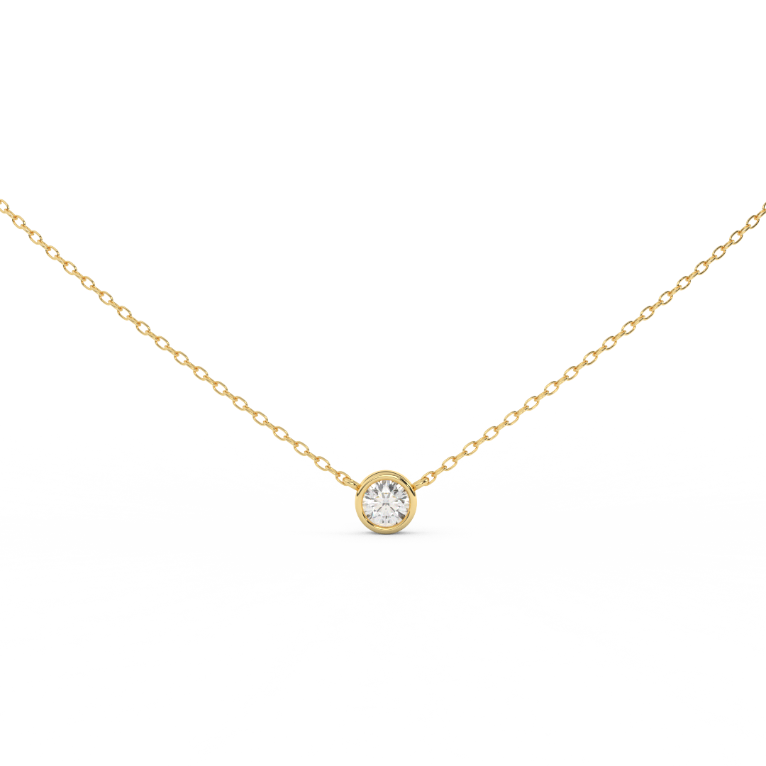 0.37 Cttw Round Cut Natural Diamond Bezel Set Pendant Necklace | Dainty Solid Gold Solitaire Necklace | Ideal The Engagement Gift for Her. - Fehu Jewels