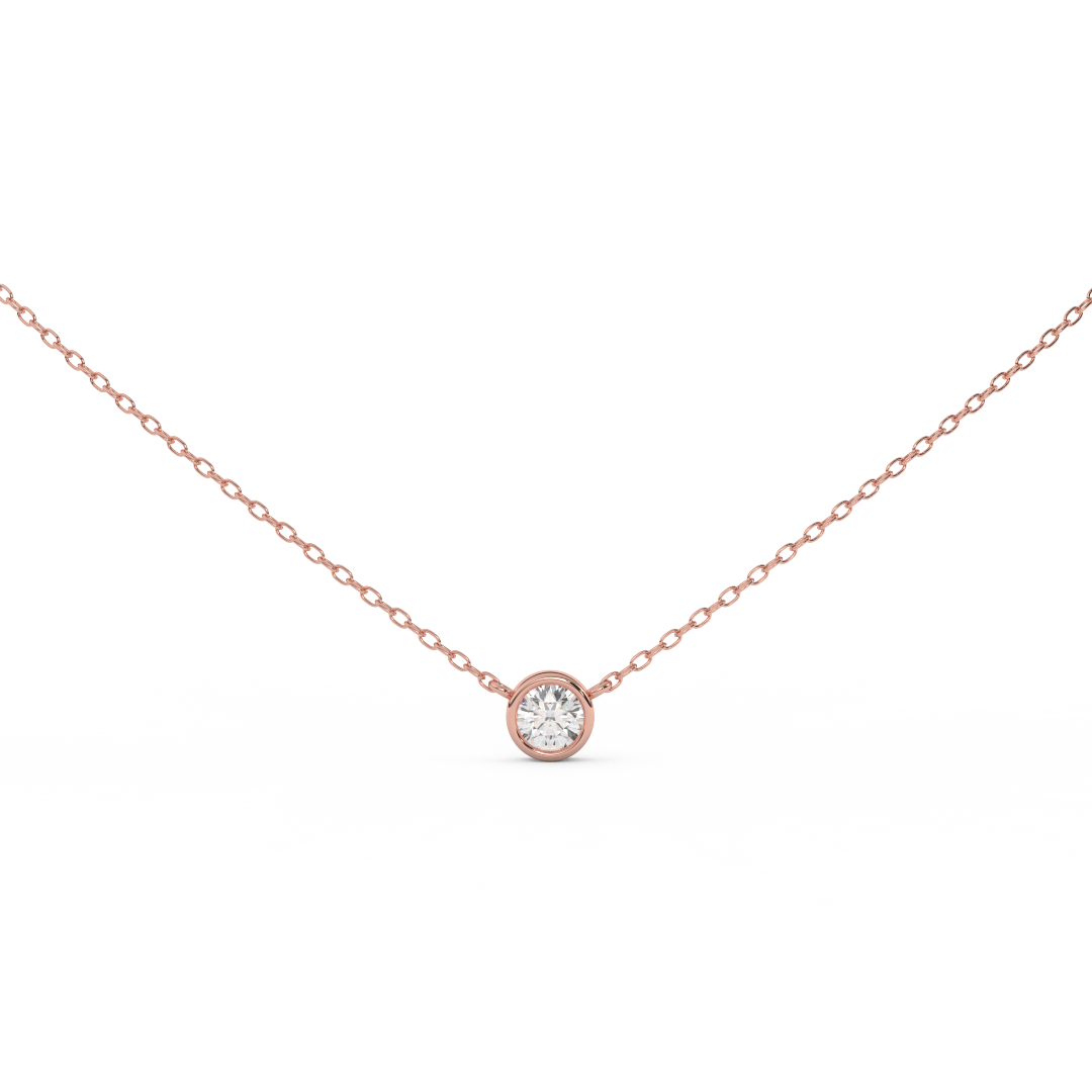 0.37 Cttw Round Cut Natural Diamond Bezel Set Pendant Necklace | Dainty Solid Gold Solitaire Necklace | Ideal The Engagement Gift for Her. - Fehu Jewels