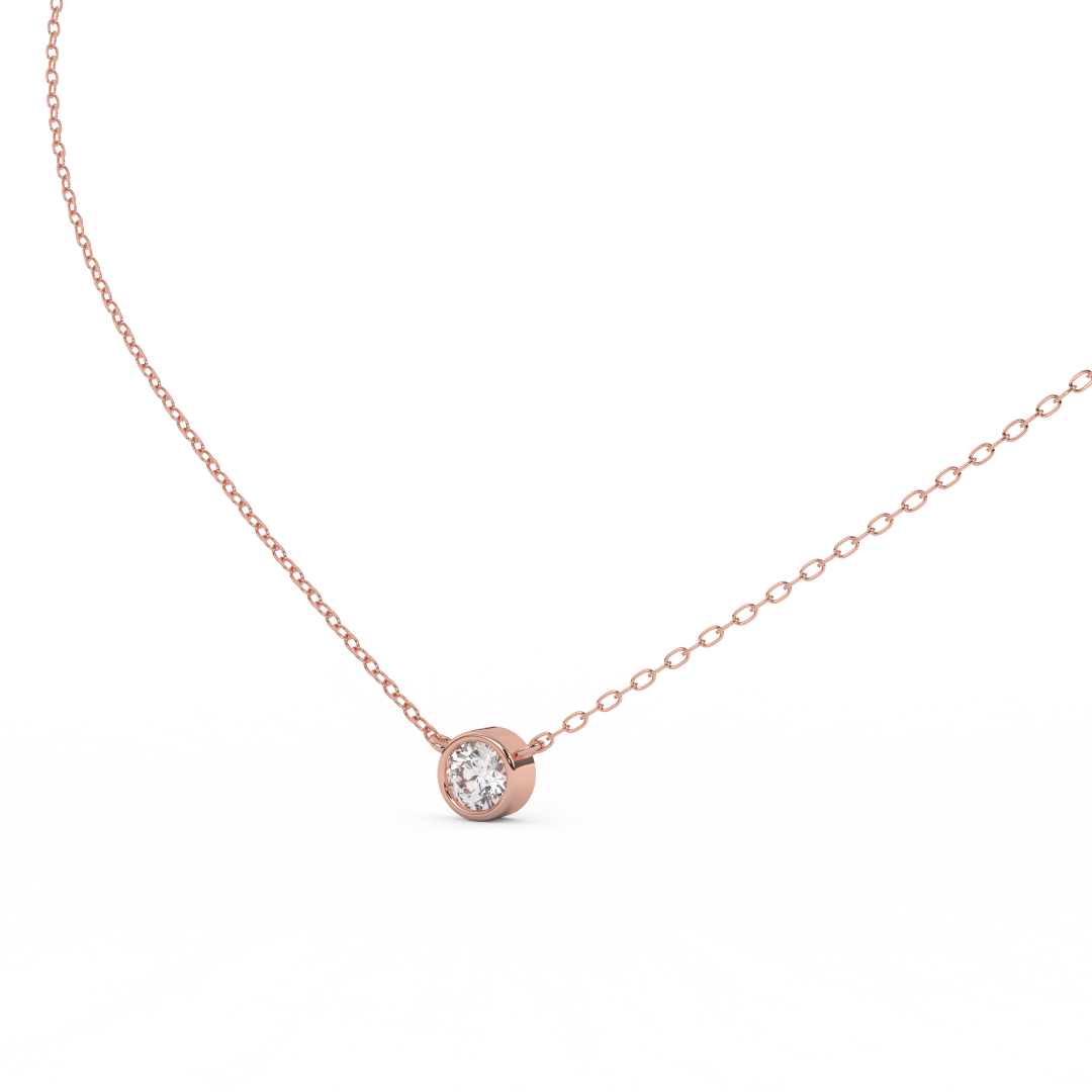 0.37 Cttw Round Cut Natural Diamond Bezel Set Pendant Necklace | Dainty Solid Gold Solitaire Necklace | Ideal The Engagement Gift for Her. - Fehu Jewels
