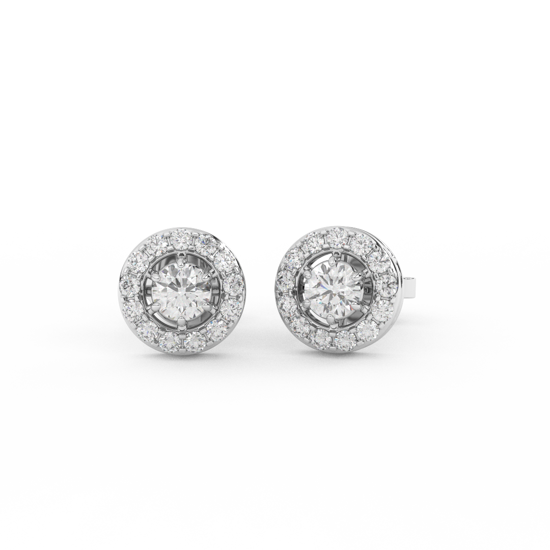 5/9 Cttw Round Cut Certified Natural Diamond Stud Halo Earrings | 14kt Gold - Fehu Jewels