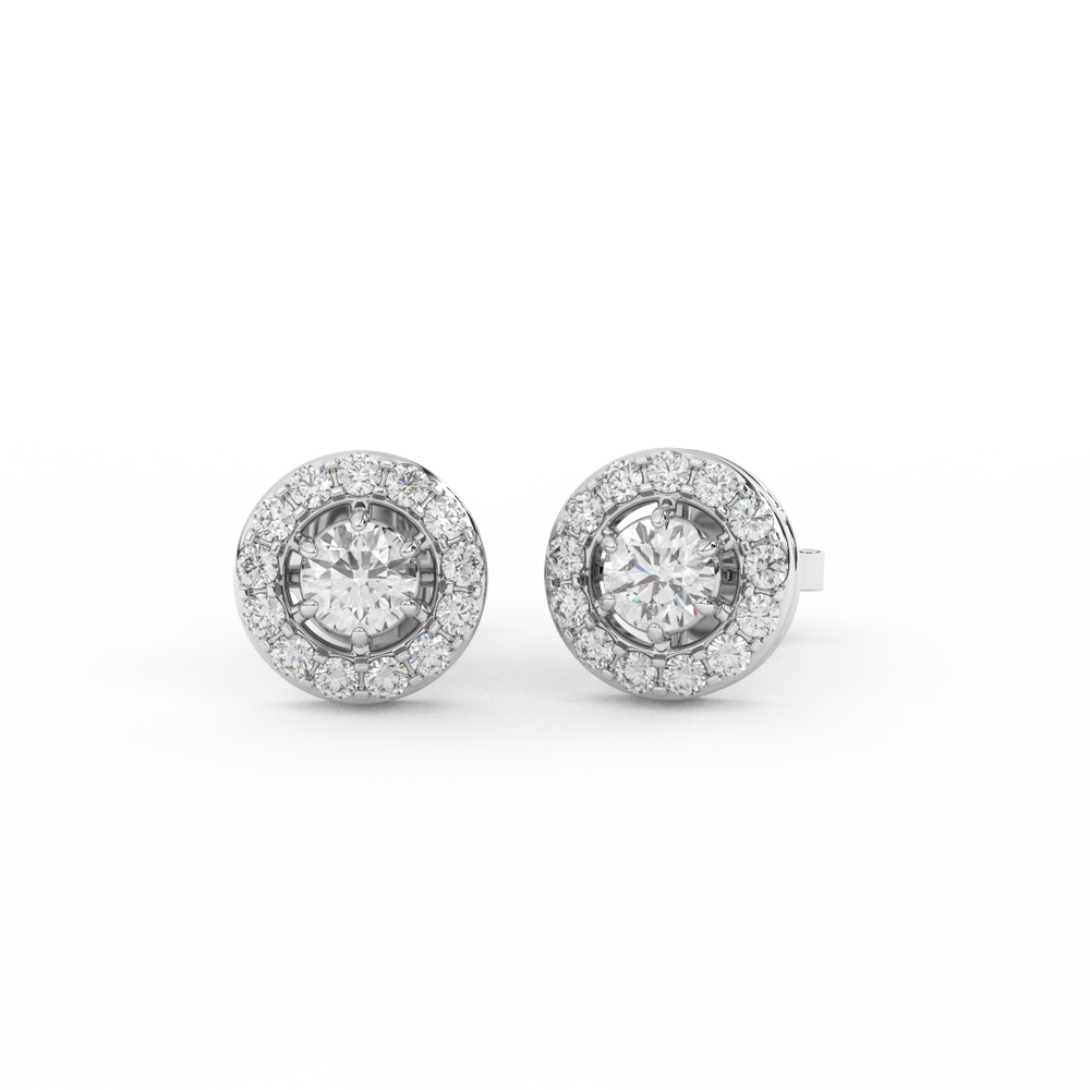 5/9 Cttw Round Cut Certified Natural Diamond Stud Halo Earrings | 14kt Gold