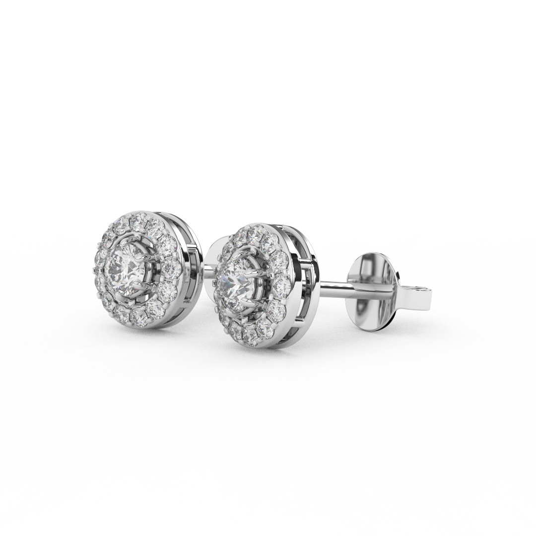 5/9 Cttw Round Cut Certified Natural Diamond Stud Halo Earrings | 14kt Gold - Fehu Jewels