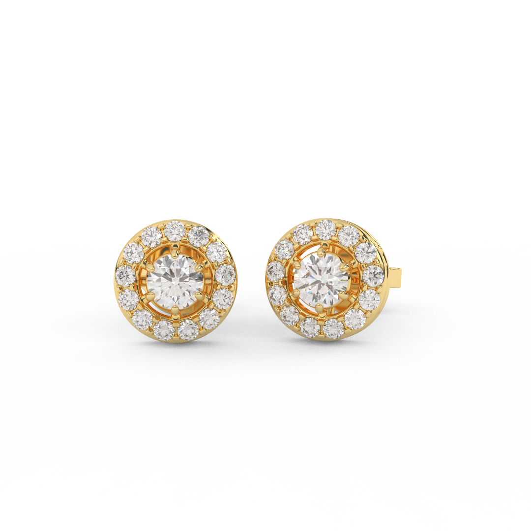 5/9 Cttw Round Cut Certified Natural Diamond Stud Halo Earrings | 14kt Gold - Fehu Jewels