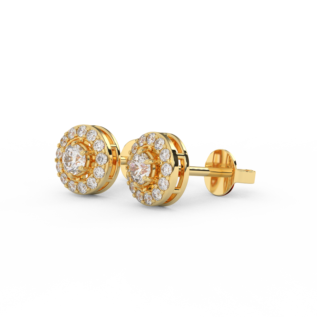 5/9 Cttw Round Cut Certified Natural Diamond Stud Halo Earrings | 14kt Gold - Fehu Jewels