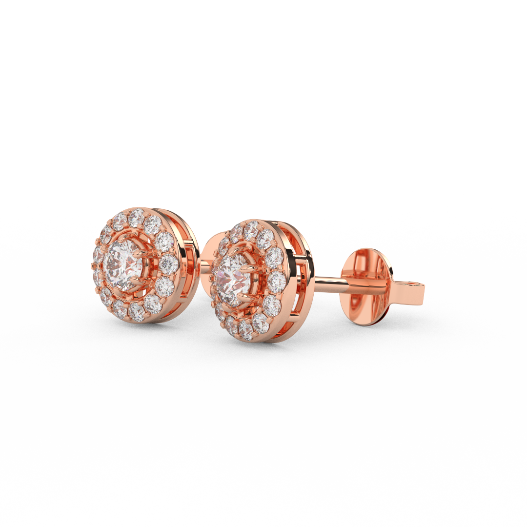 5/9 Cttw Round Cut Certified Natural Diamond Stud Halo Earrings | 14kt Gold - Fehu Jewels