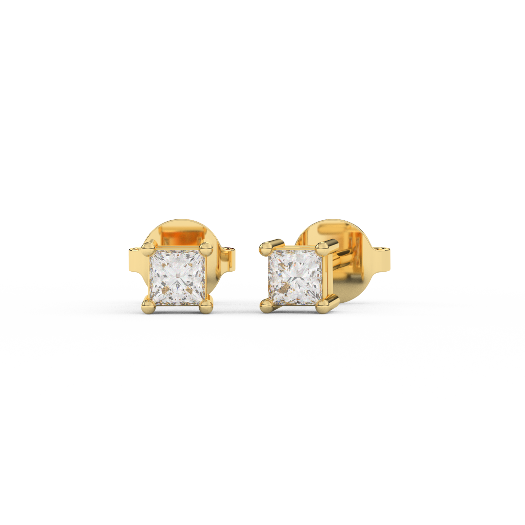 0.10 Carat Princess Cut Diamond Stud Earrings | Crafted In 14KT Gold - Fehu Jewels