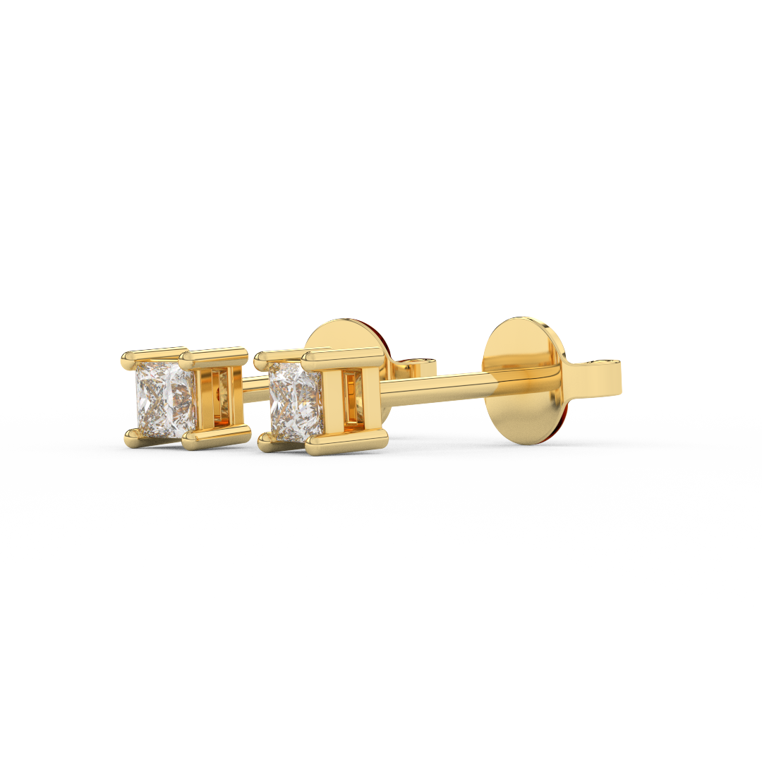 0.10 Carat Princess Cut Diamond Stud Earrings | Crafted In 14KT Gold - Fehu Jewels