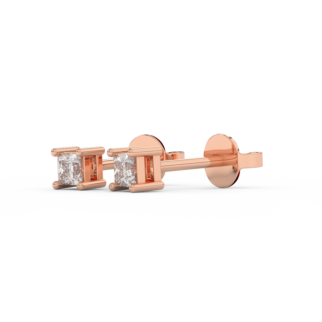 0.10 Carat Princess Cut Diamond Stud Earrings | Crafted In 14KT Gold - Fehu Jewels