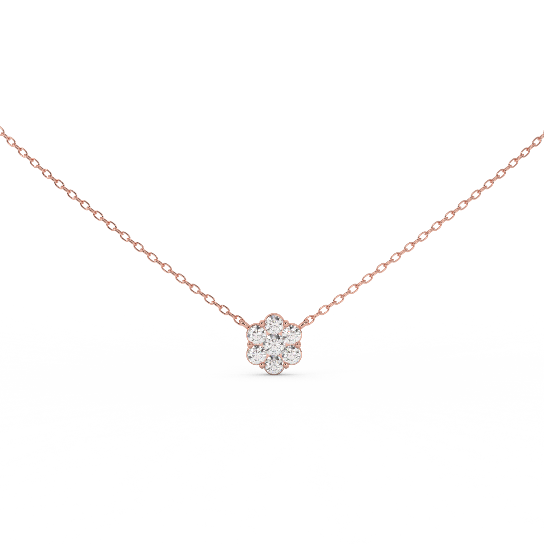 0.50 Cttw Natural Diamond Flower Pendant Necklace for Women | Crafted in 14K Rose, White, and Yellow Gold | Cluster Diamond Necklace, Perfect Gift for Her - Fehu Jewels