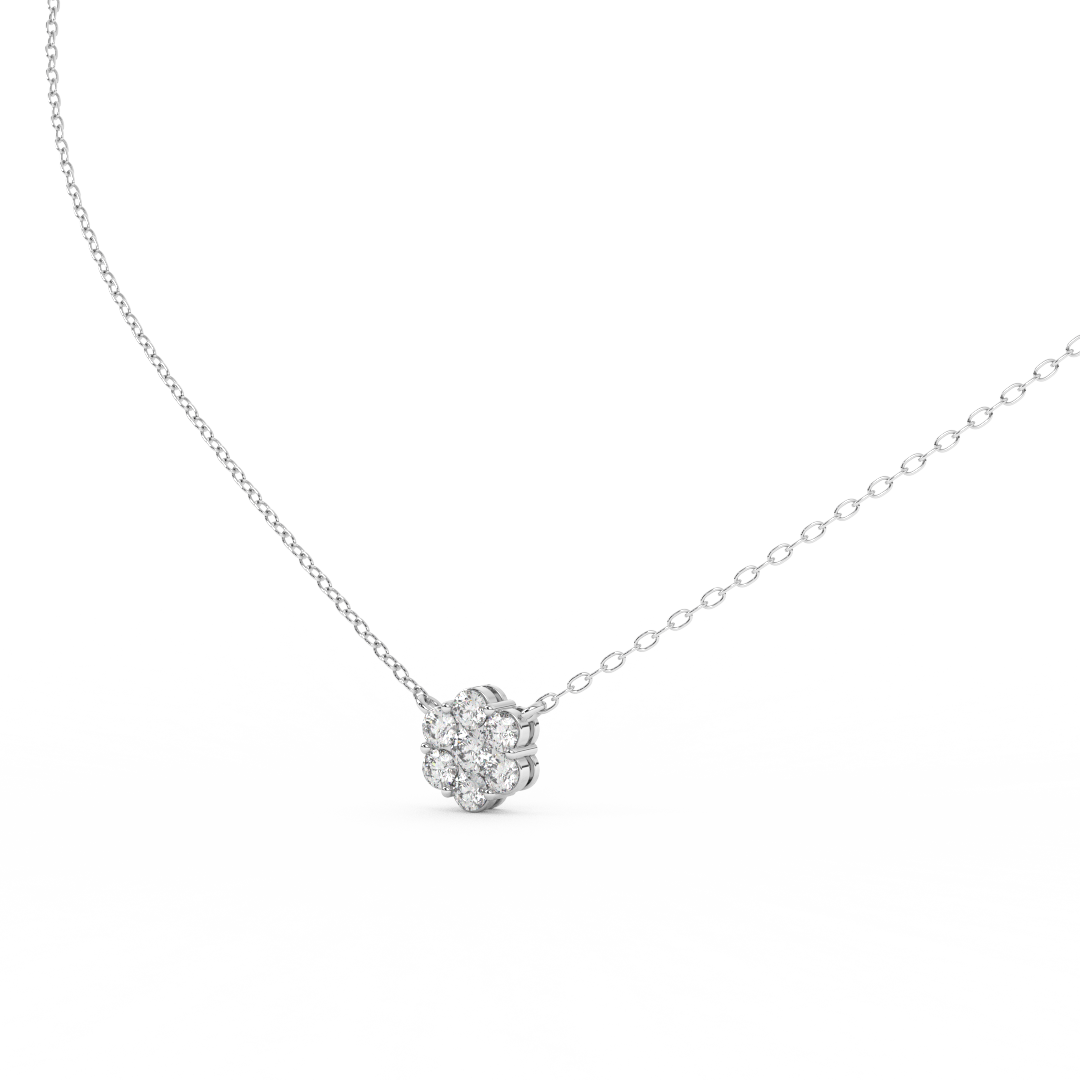 0.50 Cttw Natural Diamond Flower Pendant Necklace for Women | Crafted in 14K Rose, White, and Yellow Gold | Cluster Diamond Necklace, Perfect Gift for Her - Fehu Jewels