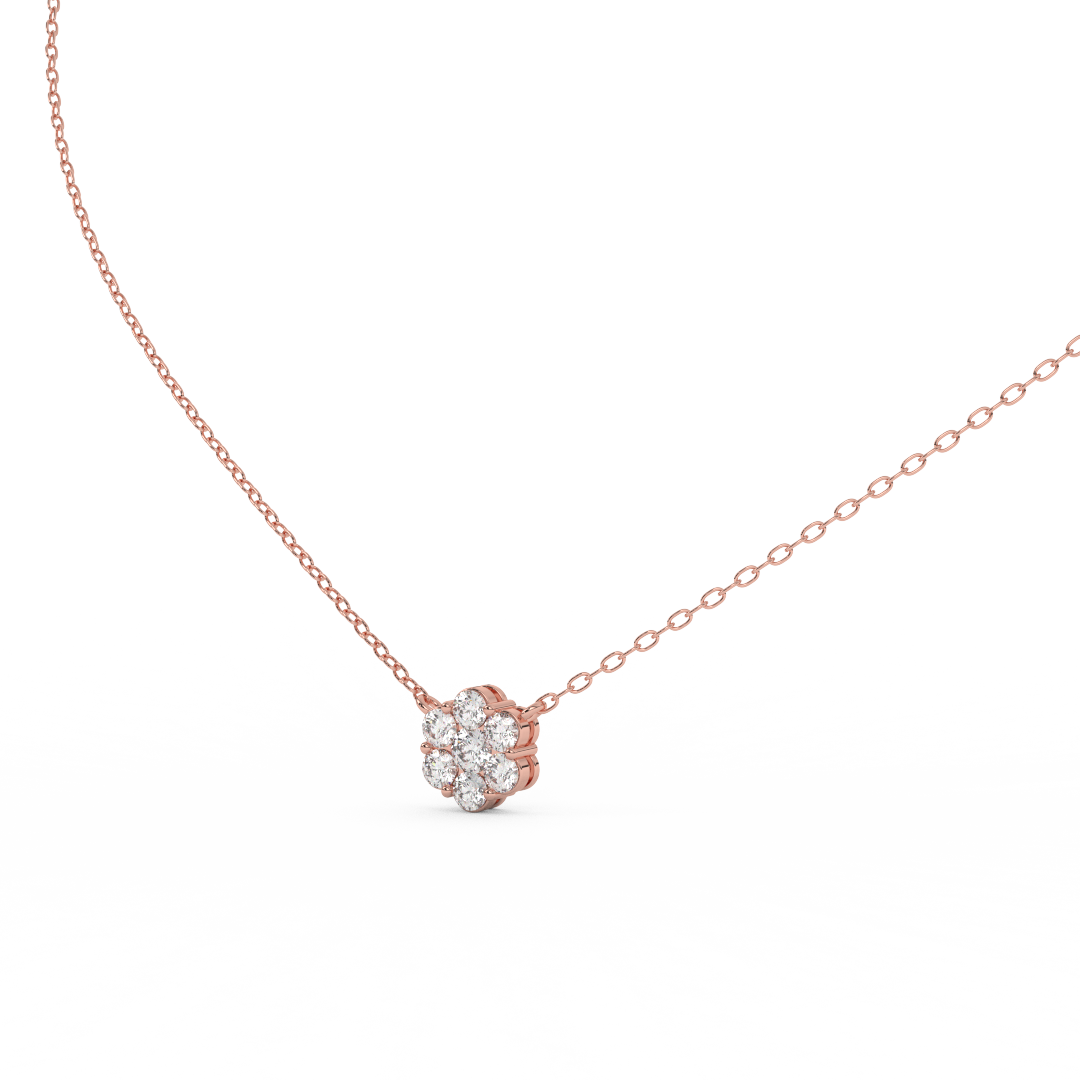 0.50 Cttw Natural Diamond Flower Pendant Necklace for Women | Crafted in 14K Rose, White, and Yellow Gold | Cluster Diamond Necklace, Perfect Gift for Her - Fehu Jewels
