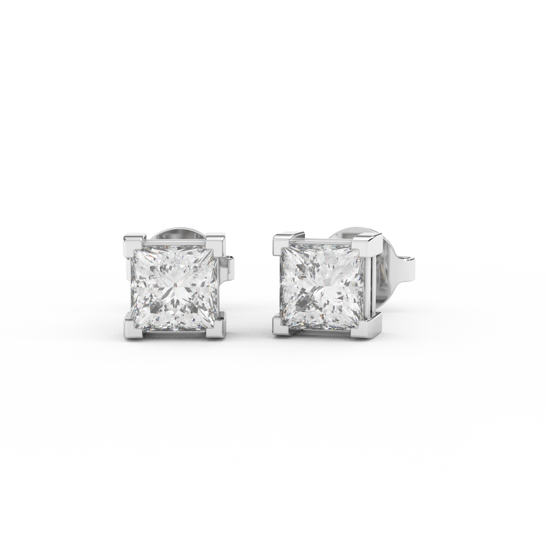 1.00 Cttw Princess Cut Certified Natural Diamond Stud Earrings | 14kt Gold - Fehu Jewels