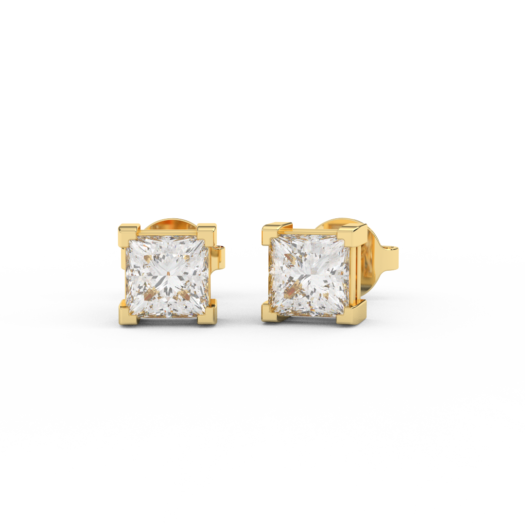 1.00 Cttw Princess Cut Certified Natural Diamond Stud Earrings | 14kt Gold - Fehu Jewels