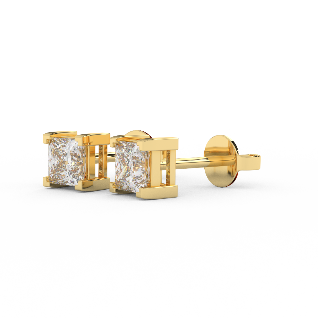 1.00 Cttw Princess Cut Certified Natural Diamond Stud Earrings | 14kt Gold - Fehu Jewels