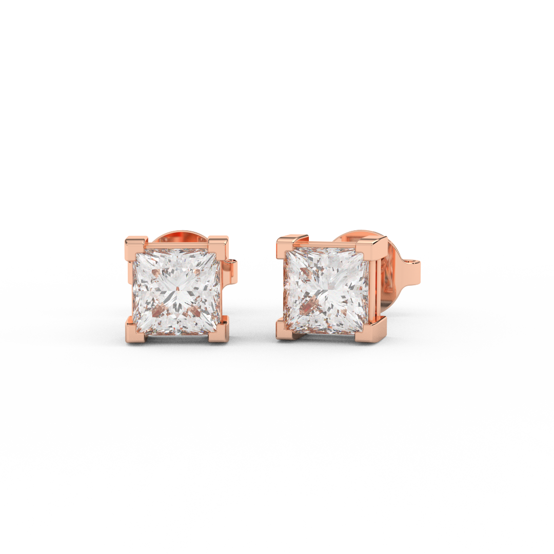 1.00 Cttw Princess Cut Certified Natural Diamond Stud Earrings | 14kt Gold - Fehu Jewels