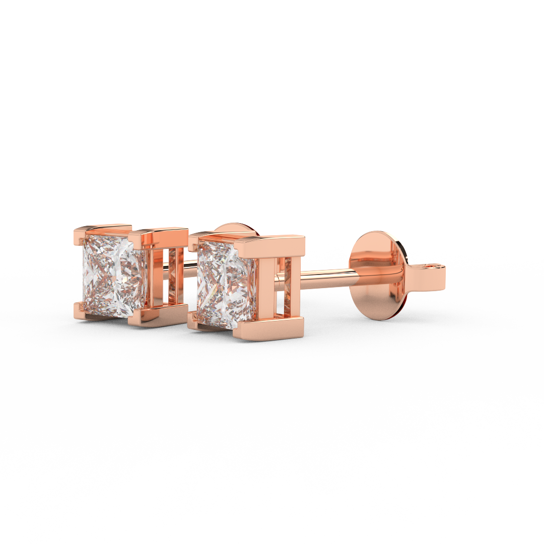 1.00 Cttw Princess Cut Certified Natural Diamond Stud Earrings | 14kt Gold - Fehu Jewels
