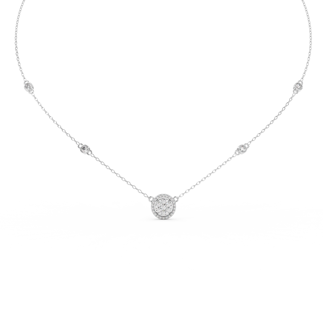 0.57 Cttw Round Cut Halo Diamond Necklace, Dainty Pave Halo Pendant, perfect for weddings, bridesmaid gifts, anniversaries, and Mother's Day. Ideal gifts for her. - Fehu Jewels