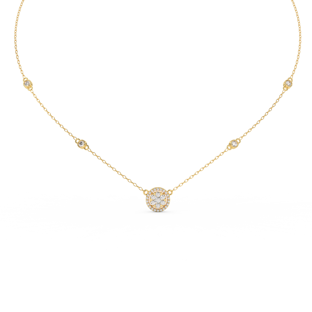 0.57 Cttw Round Cut Halo Diamond Necklace, Dainty Pave Halo Pendant, perfect for weddings, bridesmaid gifts, anniversaries, and Mother's Day. Ideal gifts for her. - Fehu Jewels