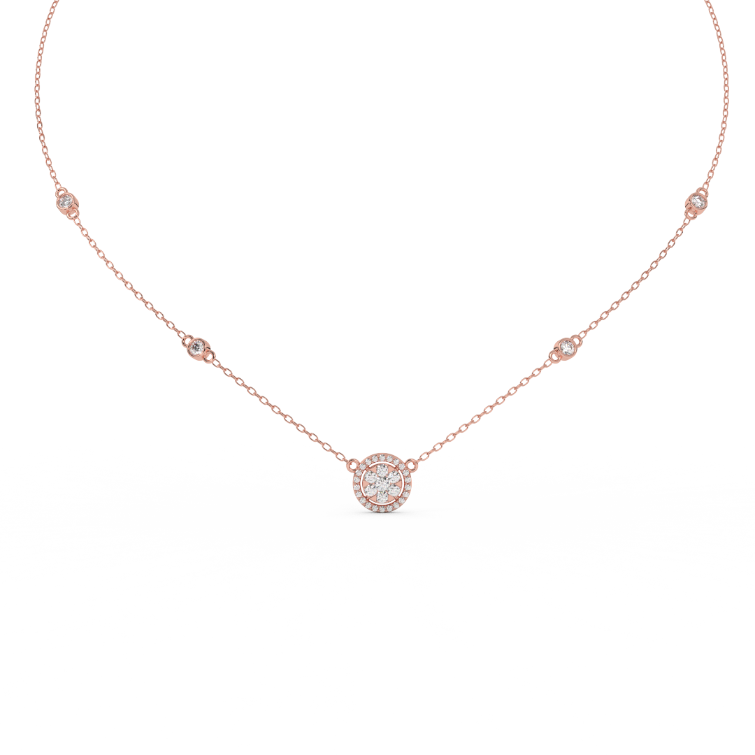 0.57 Cttw Round Cut Halo Diamond Necklace, Dainty Pave Halo Pendant, perfect for weddings, bridesmaid gifts, anniversaries, and Mother's Day. Ideal gifts for her. - Fehu Jewels